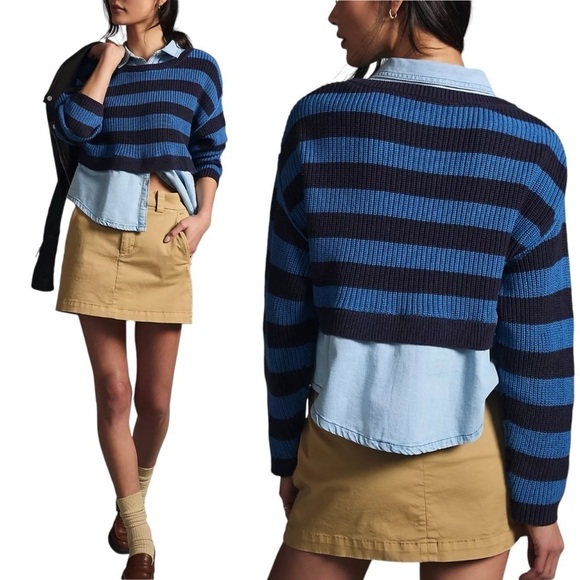 PILCRO x ANTHROPOLOGIE Layered Stripe Sweater - Picture 1 of 12